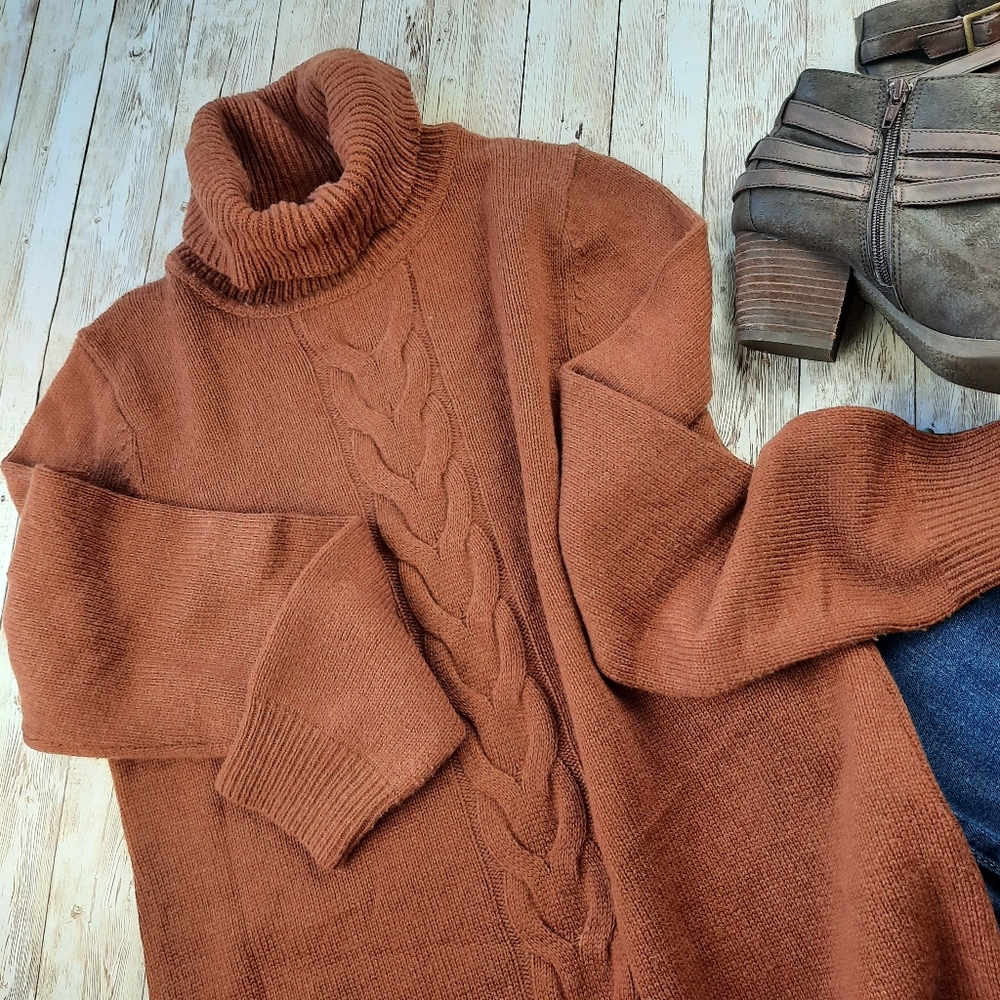 Boden Turtleneck Cable Knit Wool Sweater Dress